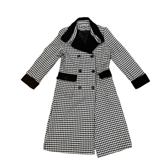 Black & White Long Houndstooth Pea Coat Size Small - Picture 4 of 8